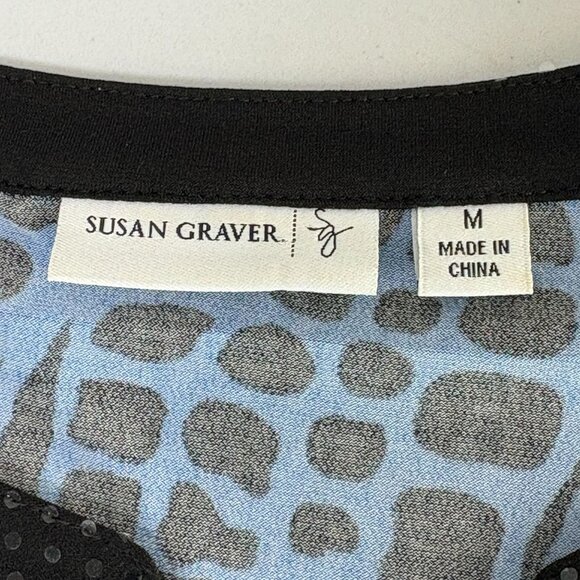 Susan Graver Liquid Knit Tunic Top Size M Blue Animal Print Sparkles 3/4 Sleeve - Picture 4 of 13